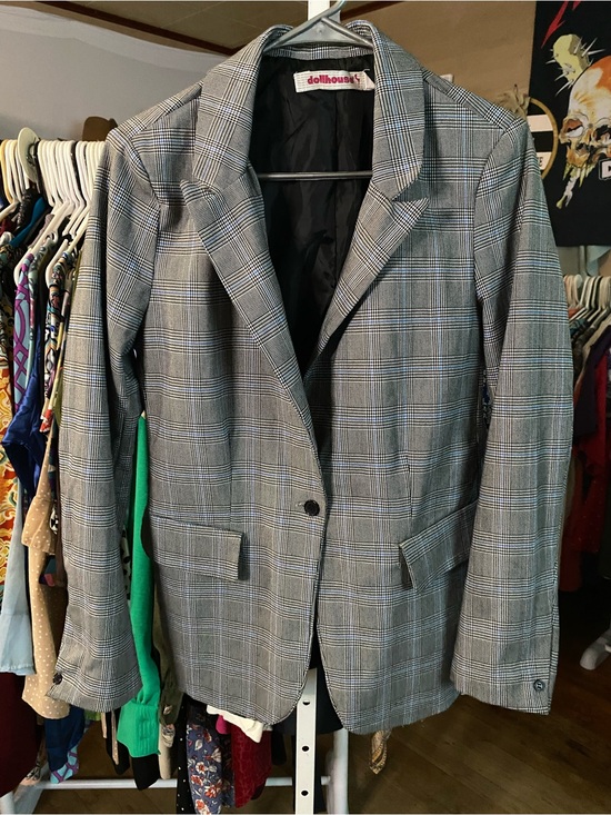 Dollhouse Jackets & Blazers - Dollhouse Gray Plaid Tailored Single-Button Blazer